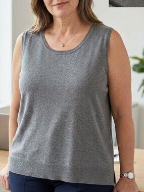 Charter Club 3X Scoop Neck Grey Silk Blend Sweater Vest Sleeveless Shell Knit